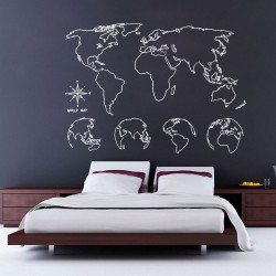 Globe and World Map Vinyl Wall Art Decal (WD-0816)